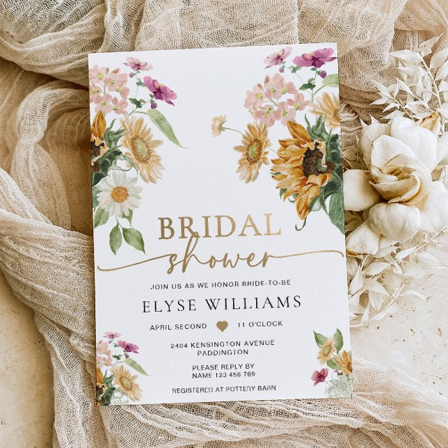 Invitación Con Relieve Metalizado Mews Sunflower Cae La Ducha Bridal Otoño (Subido por el creador)