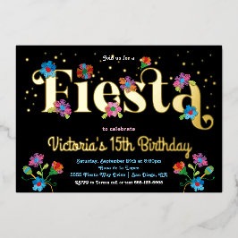 Invitación Con Relieve Metalizado Mexican Fiesta Birthday Party with embroidery