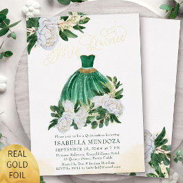 Invitación Con Relieve Metalizado Mi princesa verde esmeralda Quinceanera Gold