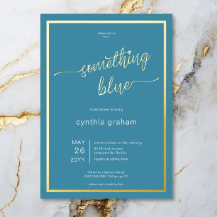 Invitación Con Relieve Metalizado Minimal Algo Azul Antes de Hacer Duchas Nupciales