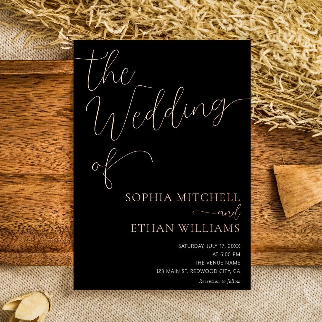 Invitación Con Relieve Metalizado Minimal Chic Script Boda Negra (Subido por el creador)
