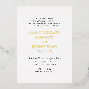 Invitación Con Relieve Metalizado Minimal Classic Elegant Wedding
