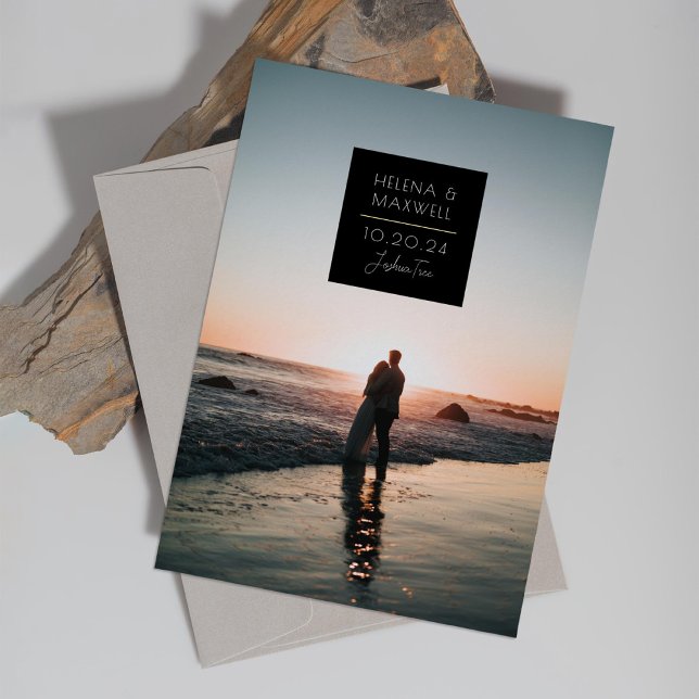 Invitación Con Relieve Metalizado Minimal Deco Foto Save the Date Oro (Subido por el creador)