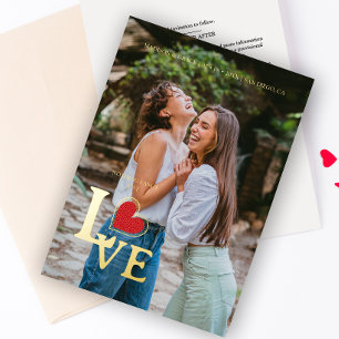Invitación Con Relieve Metalizado Minimal Elegant Photo Trendy Fake Lace Red Heart