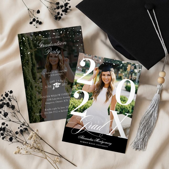 Invitación Con Relieve Metalizado Minimal Modern Bold Graduation Year Photo Party (Minimal Modern Bold Graduation Year Photo Party Foil Invitation)