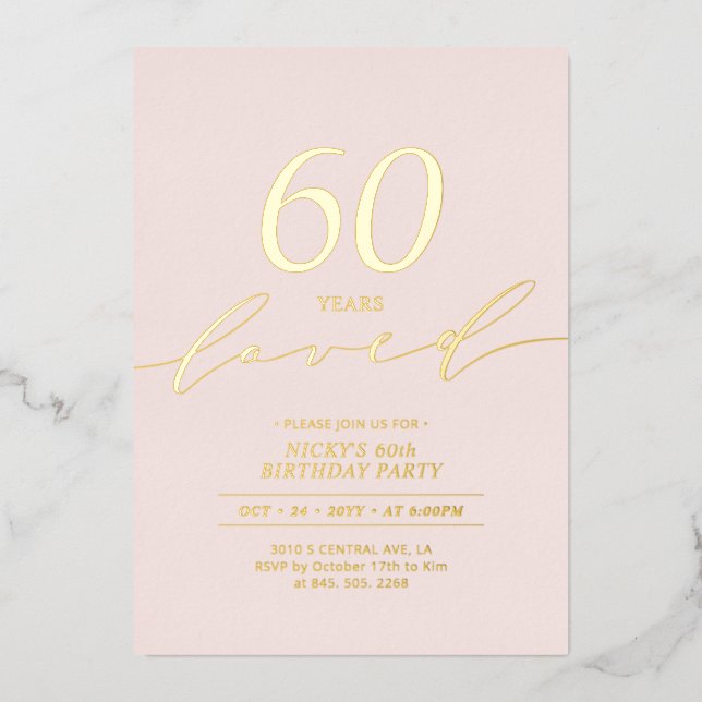 Invitación Con Relieve Metalizado Minimal Pink & Gold Milestone Birthday  (Anverso)