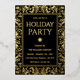 Invitación Con Relieve Metalizado Minimalist Black & Gold Holiday Gathering