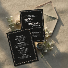 Invitación Con Relieve Metalizado Minimalist Black Tie Formal Wedding