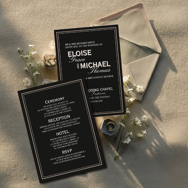 Invitación Con Relieve Metalizado Minimalist Black Tie Formal Wedding (Invite guests to your formal affair with this Minimalist Black Tie Formal Wedding Foil Invitation! )