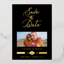 Invitación Con Relieve Metalizado Minimalist Fancy Photo Real Gold Effect Typography