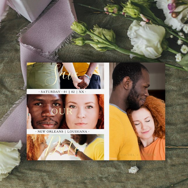 Invitación Con Relieve Metalizado Minimalist Romantic 4 Wedding Engagement Photos (Subido por el creador)