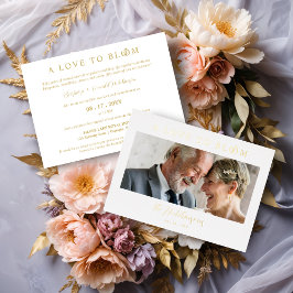 Invitación Con Relieve Metalizado Minimalist Romantic Wedding Photo Anniversary Gold