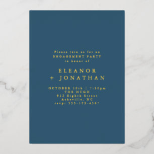 Invitación Con Relieve Metalizado Minimalista Azul Elegante Fiesta de Compromiso Dor