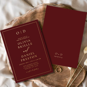 Invitación Con Relieve Metalizado Minimalista Boda de oro moderno de Borgoña