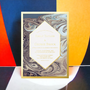 Invitación Con Relieve Metalizado Minimalista Bóho Tono Tierra Abstracto Boda Oro