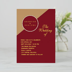 Invitación Con Relieve Metalizado Minimalista Burgundy y Geométrico Camel