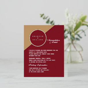 Invitación Con Relieve Metalizado Minimalista Burgundy y Geométrico Camel