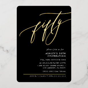 Invitación Con Relieve Metalizado MINIMALISTA caligrafía elegante 50 fiesta negro