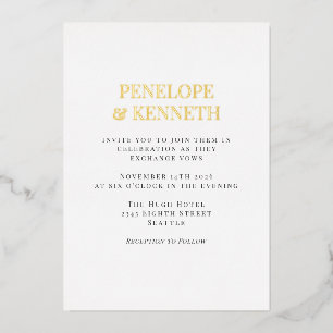 Invitación Con Relieve Metalizado Minimalista Clásico Elegante Boda Negro Blanco Oro