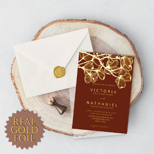 Invitación Con Relieve Metalizado Minimalista Elegante Floral Boda de Verano Oro Rea