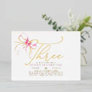 Invitación Con Relieve Metalizado Minimalista Elegante Moderno Arco Rosa 3er Cumplea