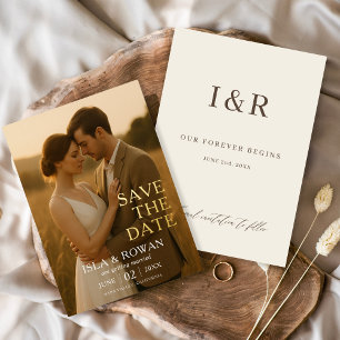 Invitación Con Relieve Metalizado Minimalista Elegante Simple Foto Boda Oro