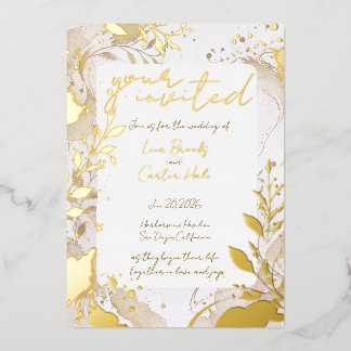 Invitación Con Relieve Metalizado Minimalista Foil de Acuarela Neutral
