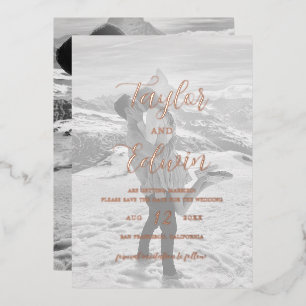 Invitación Con Relieve Metalizado Minimalista Foto Boda Moderna Guardar la Fecha