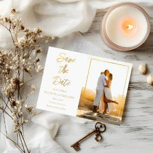 Invitación Con Relieve Metalizado Minimalista Foto de Ahorro de Fecha Elegante Boda