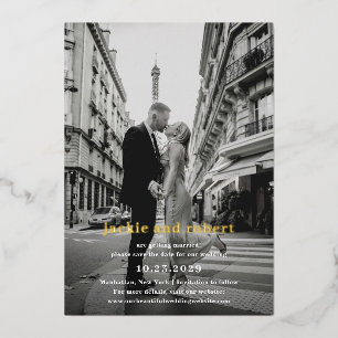 Invitación Con Relieve Metalizado Minimalista Foto Moderna de Boda Guardar la Fecha