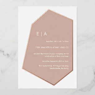 Invitación Con Relieve Metalizado Minimalista Geo Gem Polvo Rosa Boda Rose Gold