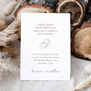 Invitación Con Relieve Metalizado Minimalista herradura Boda marrón rústico plata