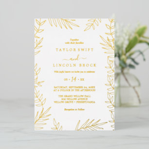 Invitación Con Relieve Metalizado Minimalista Hoja   Boda Marco de Pan de Oro 
