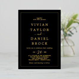 Invitación Con Relieve Metalizado Minimalista Hoja de Oro | Nombres Negros y Negrita