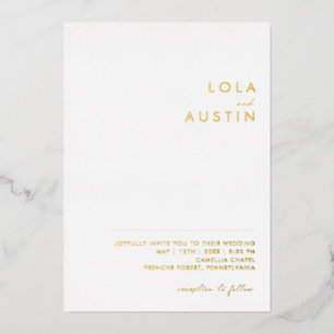 Invitación Con Relieve Metalizado Minimalista Moderna Boda Casual Real de Oro