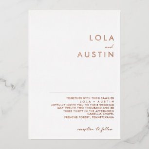 Invitación Con Relieve Metalizado Minimalista Moderna   Boda Real en Oro Rosa