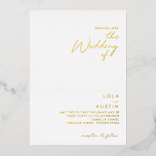 Invitación Con Relieve Metalizado Minimalista moderna   Oro La Boda De Real