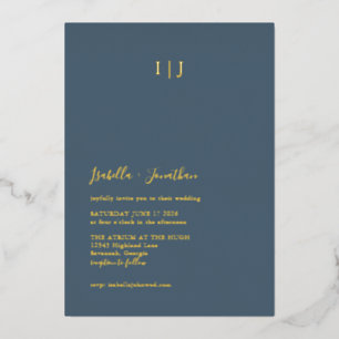 Invitación Con Relieve Metalizado Minimalista moderna oscura polvorienta boda azul o