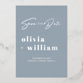 Invitación Con Relieve Metalizado Minimalista moderno azul polvoriento plata guardar