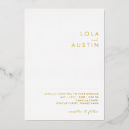 Invitación Con Relieve Metalizado Minimalista moderno | Boda Casual de oro Real
