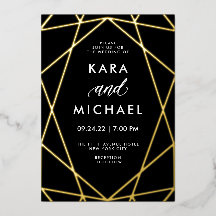 Minimalista moderno dorado sobre negro | Boda