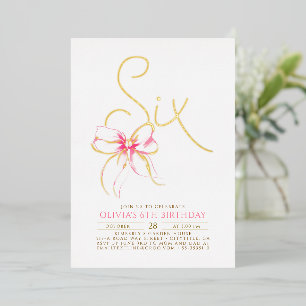 Invitación Con Relieve Metalizado Minimalista moderno elegante lazo rosa cumpleaños