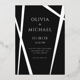 Invitación Con Relieve Metalizado Minimalista Moderno Plata Negro