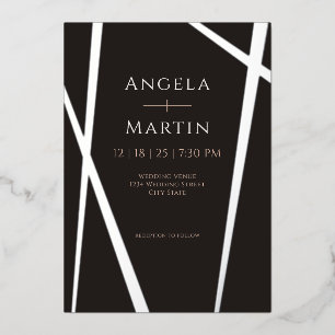 Invitación Con Relieve Metalizado Minimalista Moderno Plata Negro