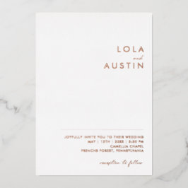 Invitación Con Relieve Metalizado Minimalista moderno | Rosa Casual Boda Real