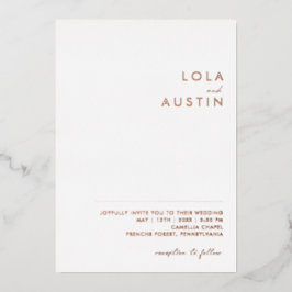 Invitación Con Relieve Metalizado Minimalista moderno | Rosa Casual Boda Real