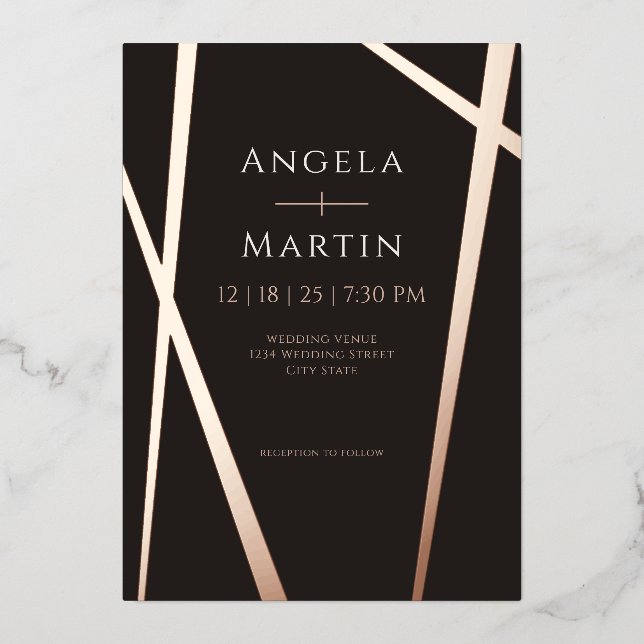 Invitación Con Relieve Metalizado Minimalista moderno Rosa negro (Anverso)