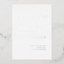 Invitación Con Relieve Metalizado Minimalista Plata Blanca Moderna Salve La Fecha