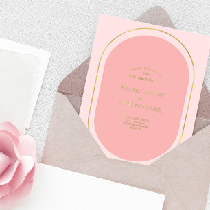 Invitación Con Relieve Metalizado Minimalista y moderno rosa y dorado Save The Date