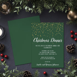 Invitación Con Relieve Metalizado Minimalistas Navidades verdes de la cena de oro